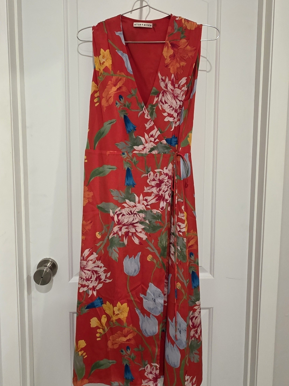 Alice + Olivia Tasia Silk Wrap Dress Red Floral - Sz 10